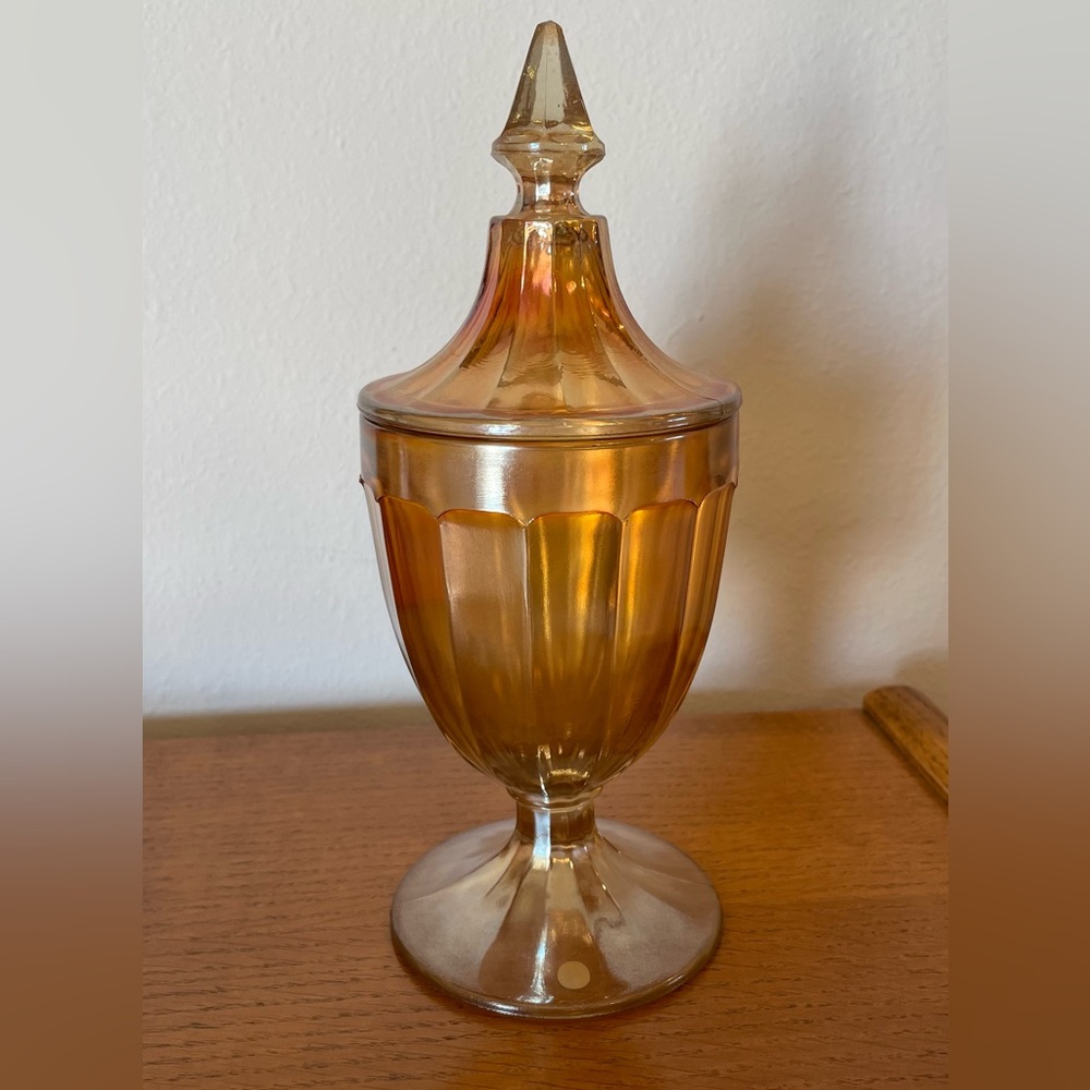 Vintage Amber Glass Lidded Decorative Jar